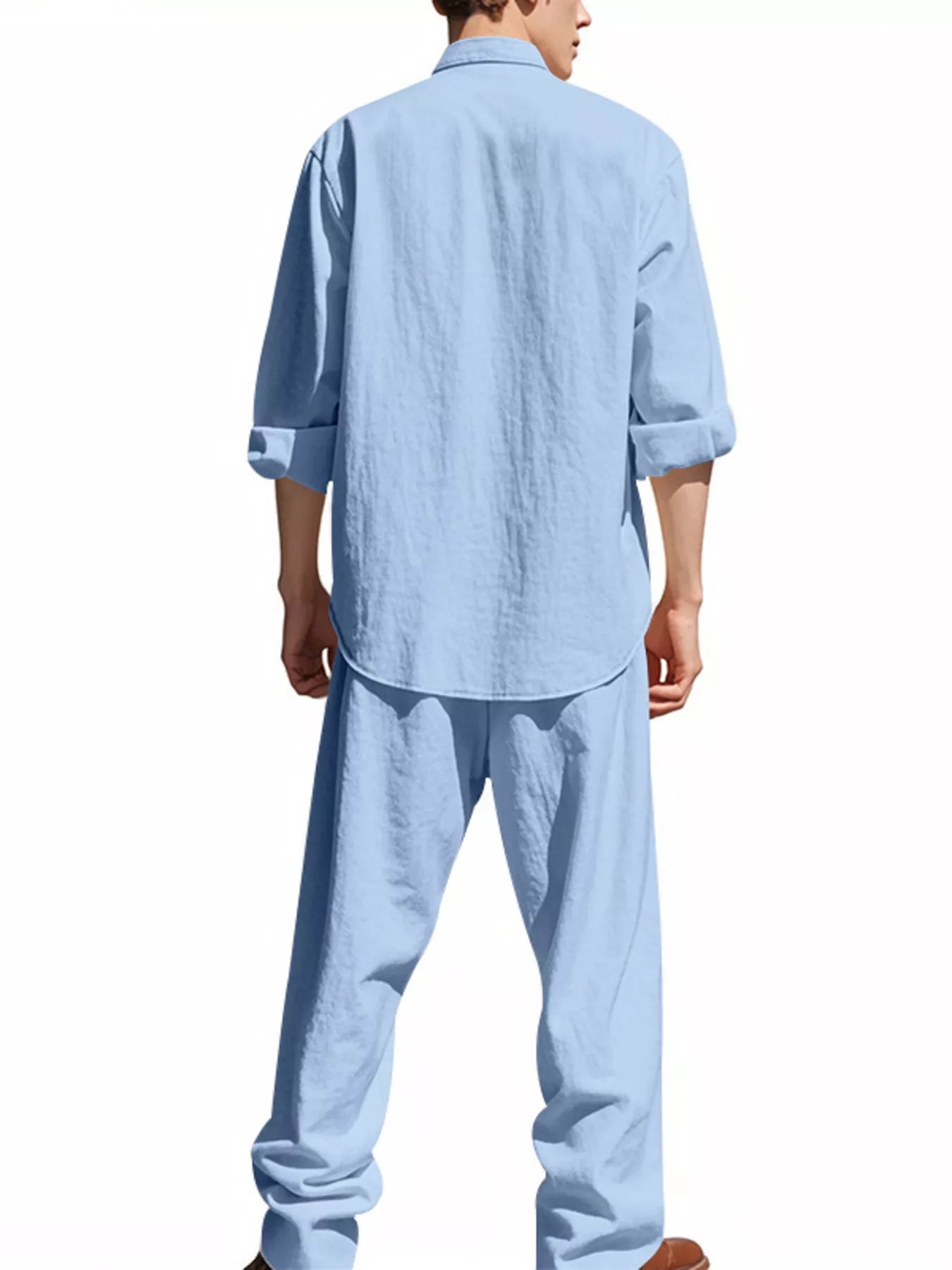 Full Size Button Up Long Sleeve Shirt and Pants Plus Size