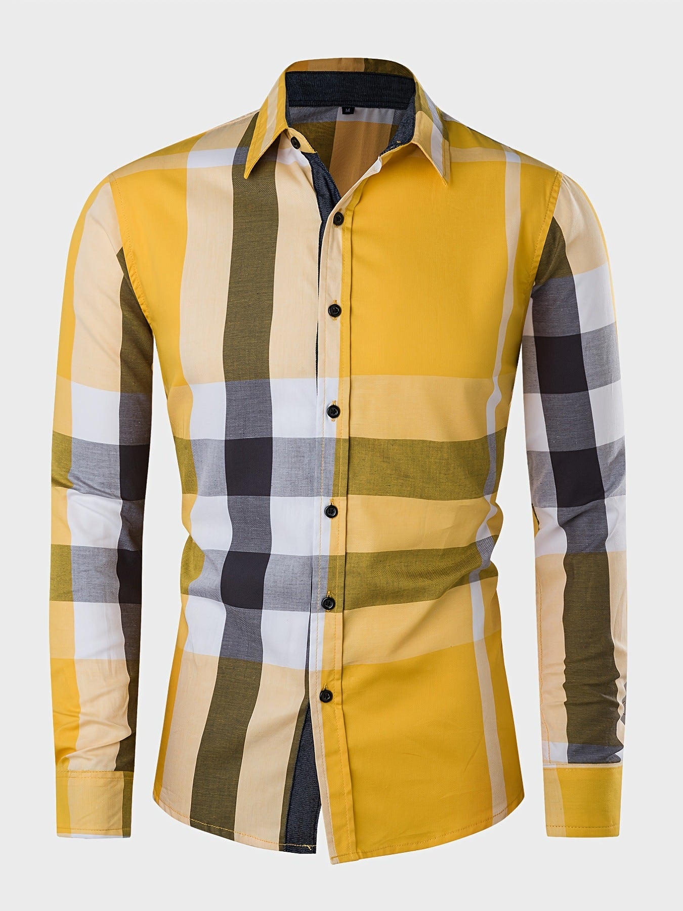 Men's Cotton Long Sleeve Color Plaid Shirt