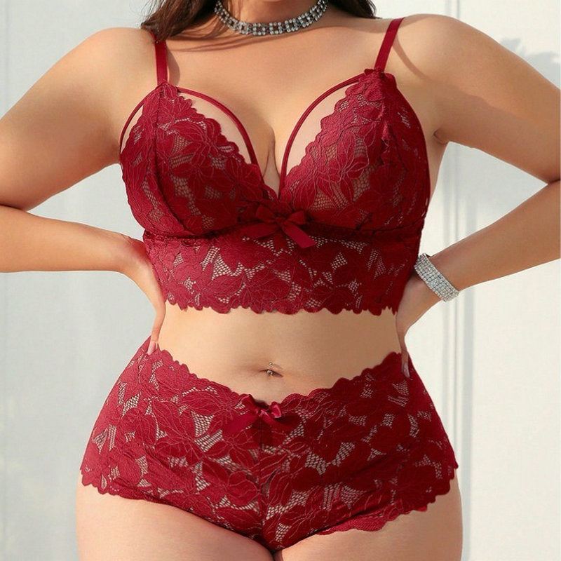 Plus Size Suit Lace See-through Set