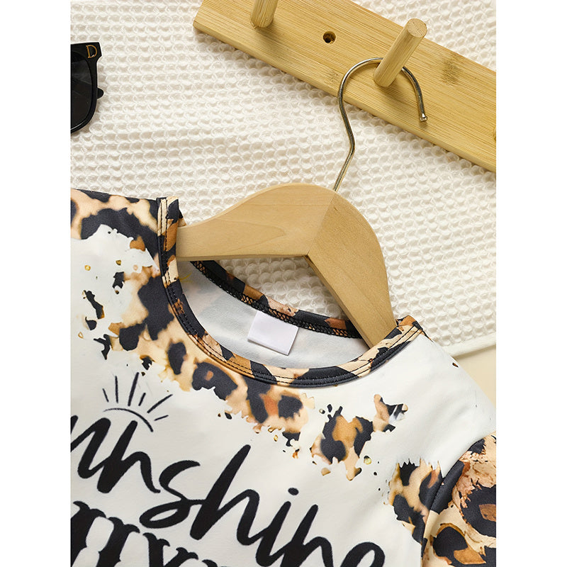 Toddler Girls Fall Winter Outfits Leopard Letter Print Crewneck Long Sleeve Sweatshirt Top & Sweatpant 2 Piece Clothing Set