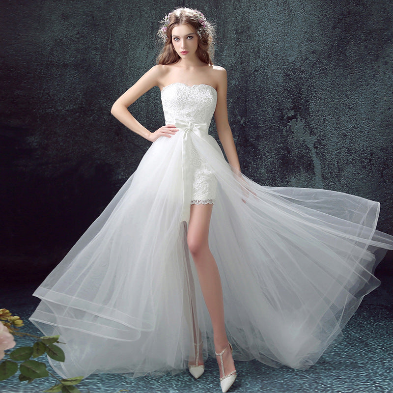 Detachable Skirt Mermaid Tulle Lace Appliques Short Wedding Dress