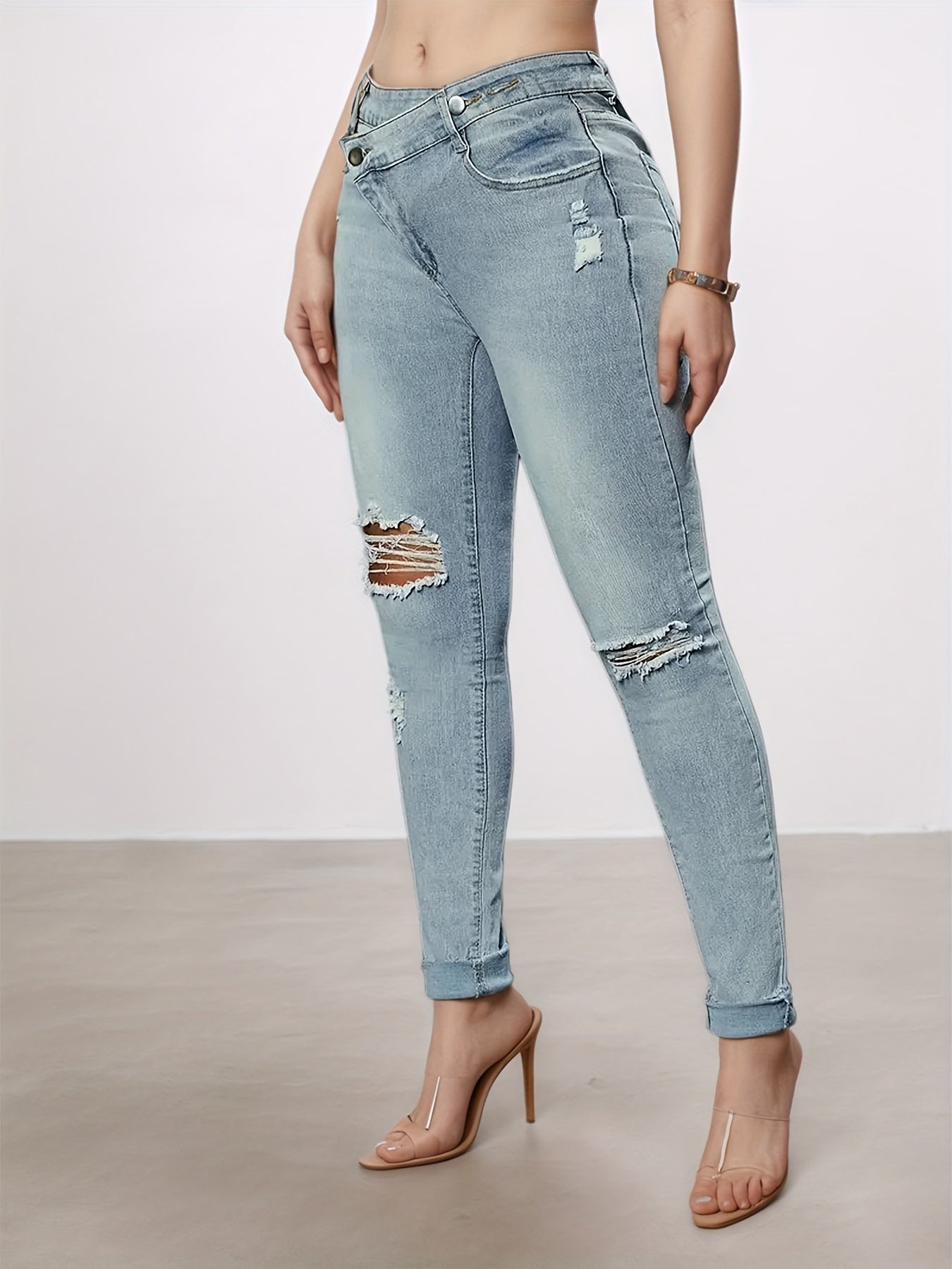 Denim Jeans, Slim Fit Small Foot Design Slim Fit Denim Leggings, Equipped With A Beautiful Waist Belt