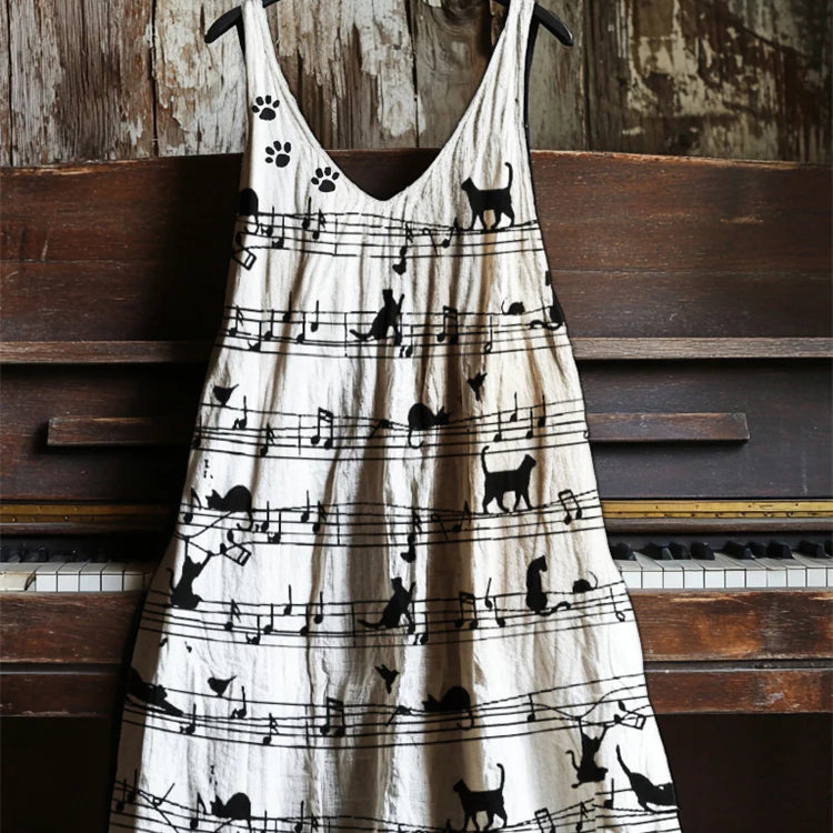 Sleeveless Round Neck 3D Printed Dress