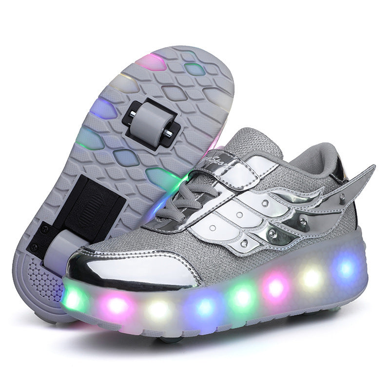 Teenage roller skates, double wheel charging lamp skates