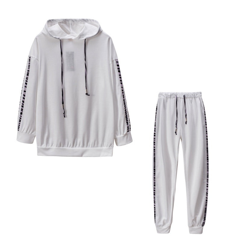 Solid Color Striped Casual Hoodie Two-piece Set