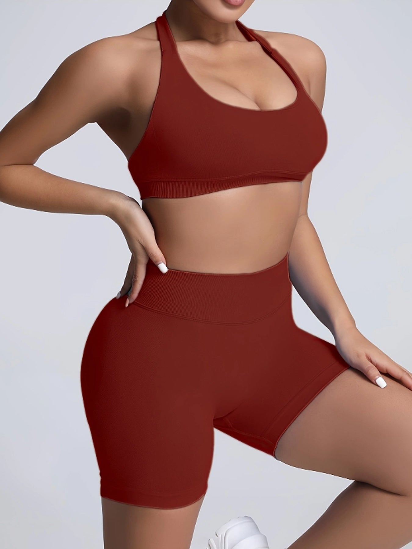 Women's Yoga Workout Set Sports Bra High-Waist Shorts Quick-Dry Breathable