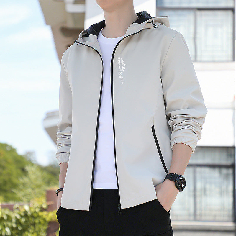 Elastic Zipper Hooded Men's Jacket