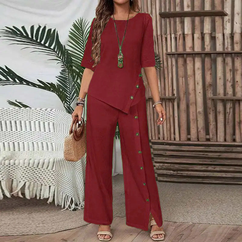 Button Half-sleeve Shirt Loose Two-piece Set