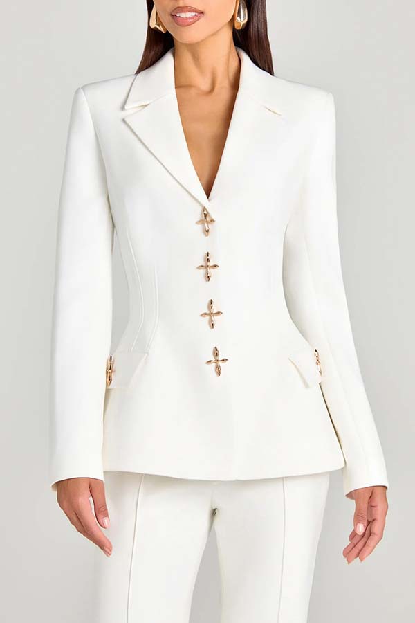 Solid-Colored Long-Sleeve Blazer