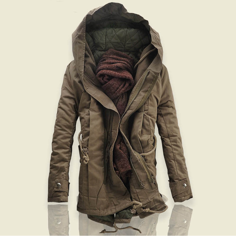 Men's plus size hooded mid-length cotton