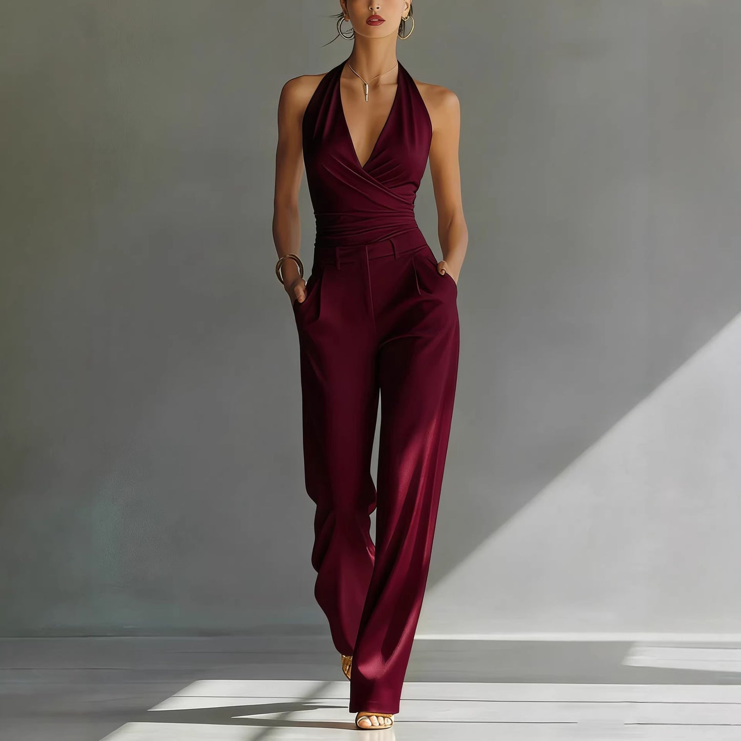 Halter Top And High-waisted Wide-leg Pants