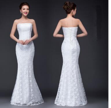 Long dress fuchsia and white lace trailing wedding dress