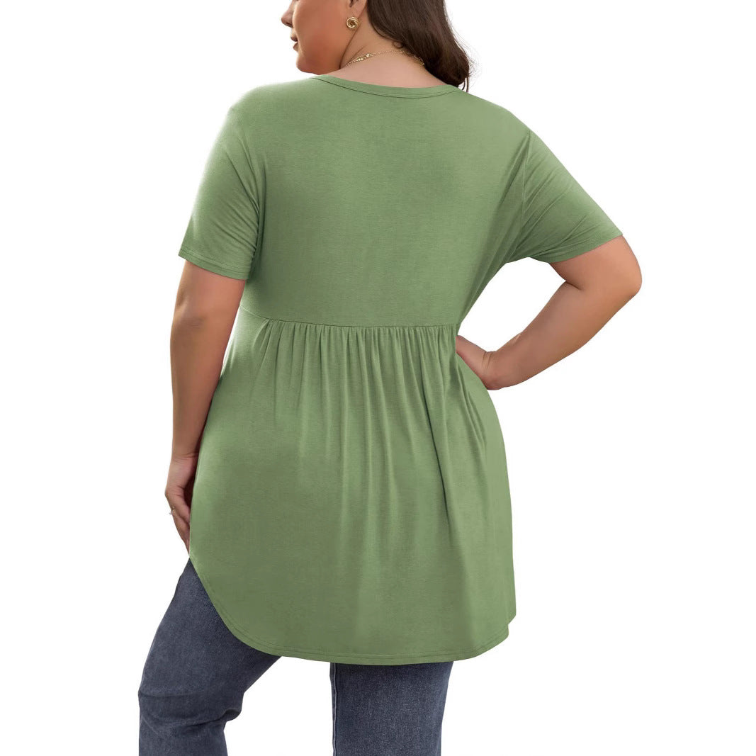 Solid-color V-neck Top