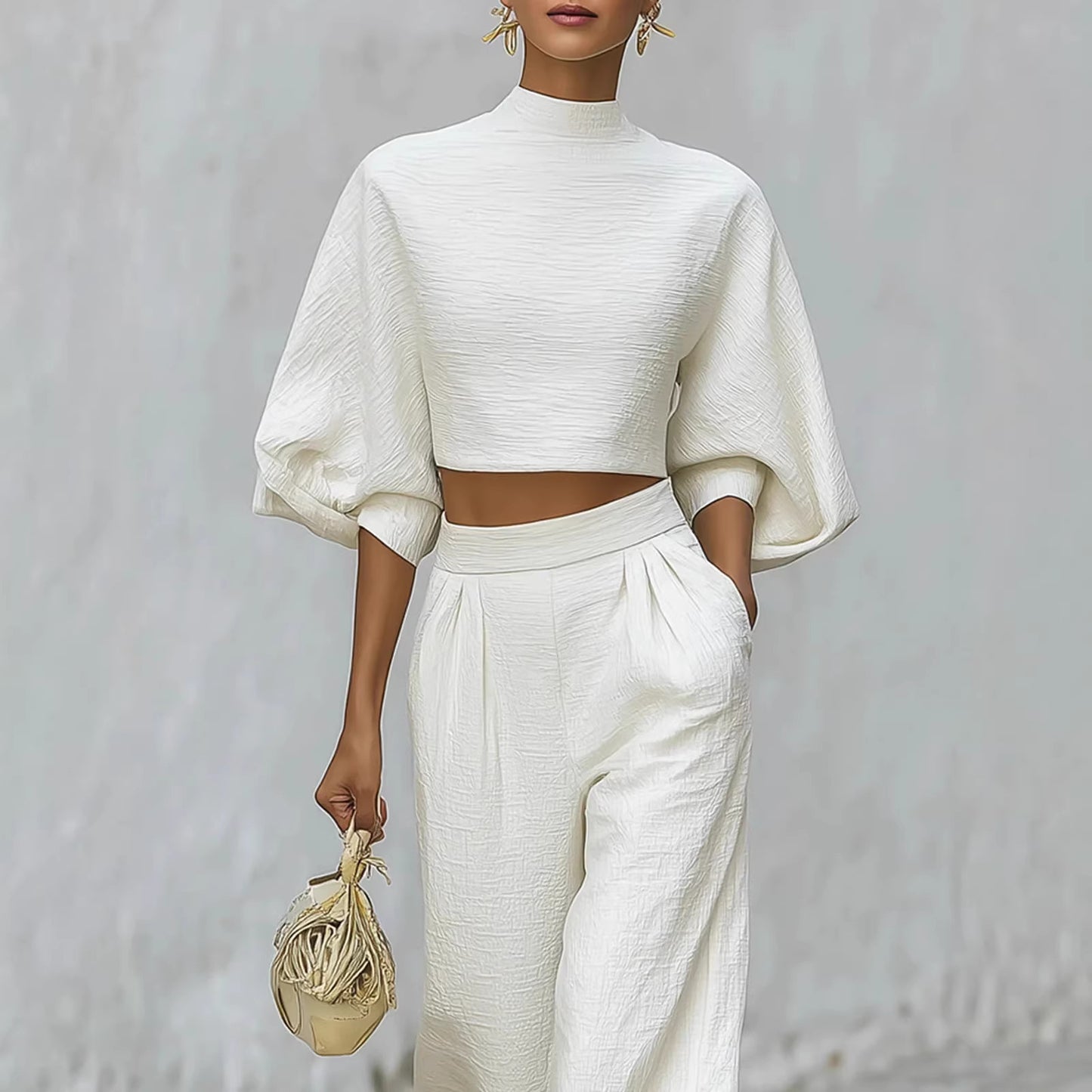 Short Top And High-Waisted Casual Pants Two-Piece Set