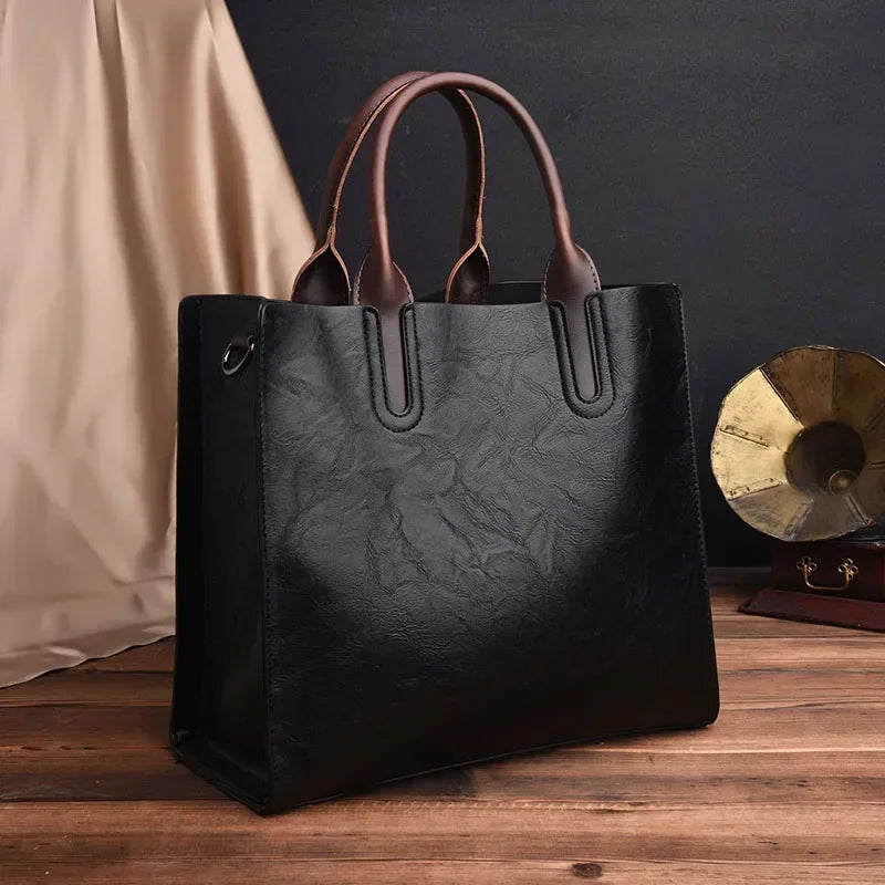 OIL SKIN Leather Big Casual Tote