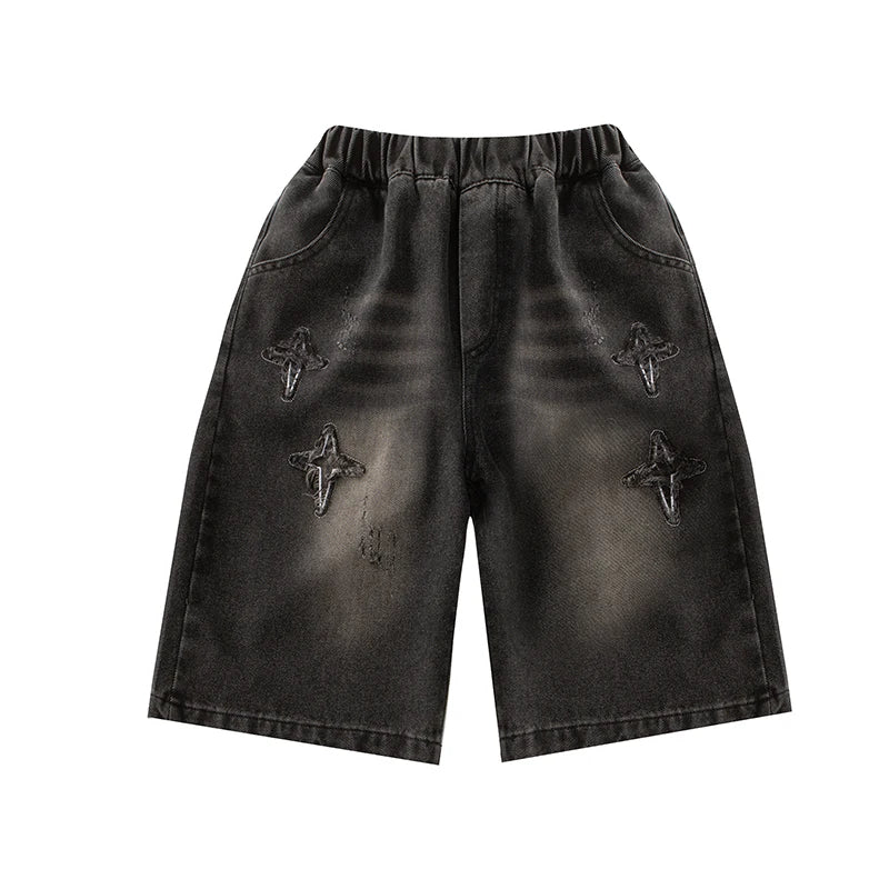Boys Denim Shorts with Star Pattern
