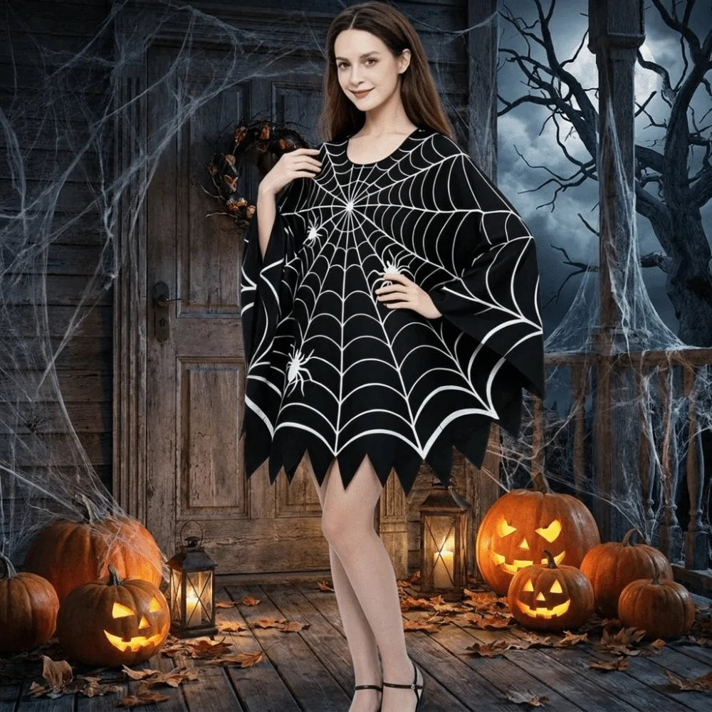 Cosplay Costume Scary Halloween Spider Web Cloak Creepy Black Shawl Poncho Cape Cosplay Party Costume Carnival Costume