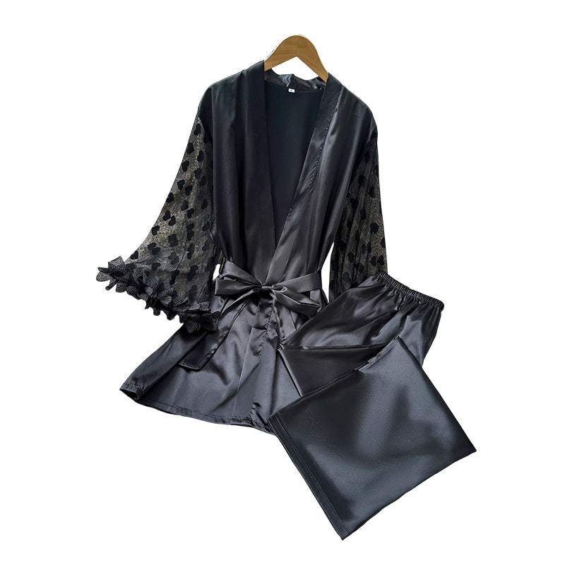 Flared-sleeve Set Viscose Sleepwear With Long Pants