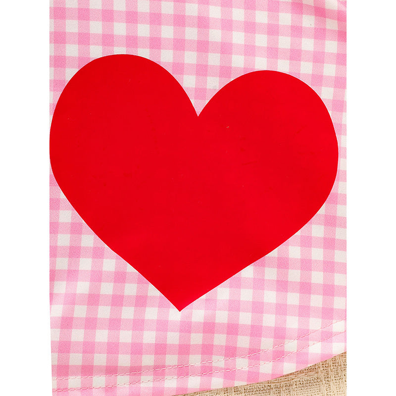 Sweet Baby Toddler Girl's Short Sleeve Letter Heart Print Doll Collar Dress With Matching Headband