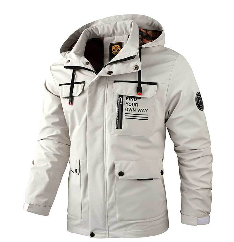 Hooded Jacket Windproof Coat With Multiple Pockets