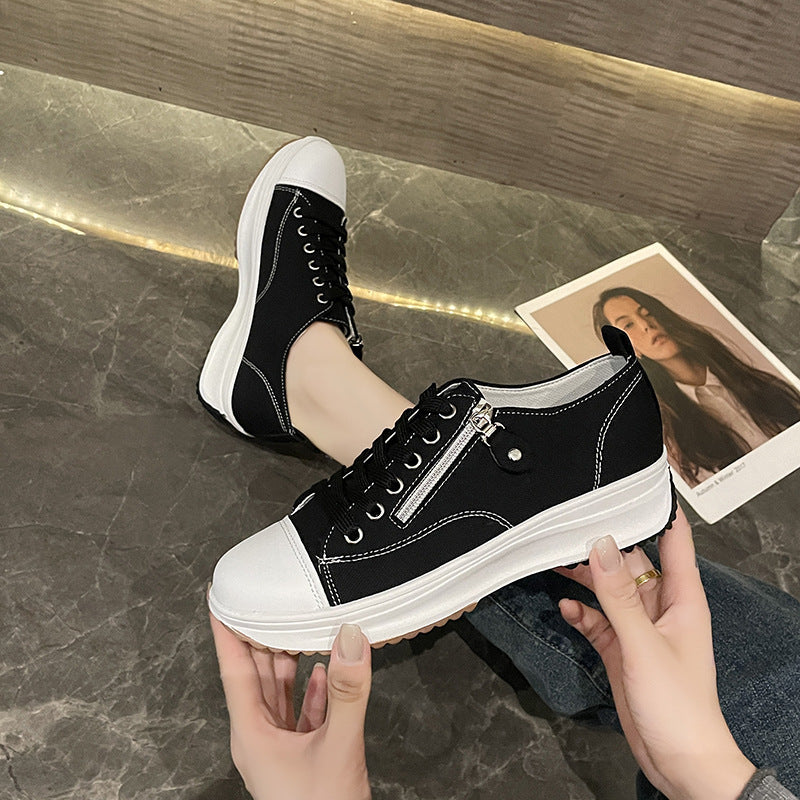 Solid Color Low Cut Fashion Round Head Lace-up Platform