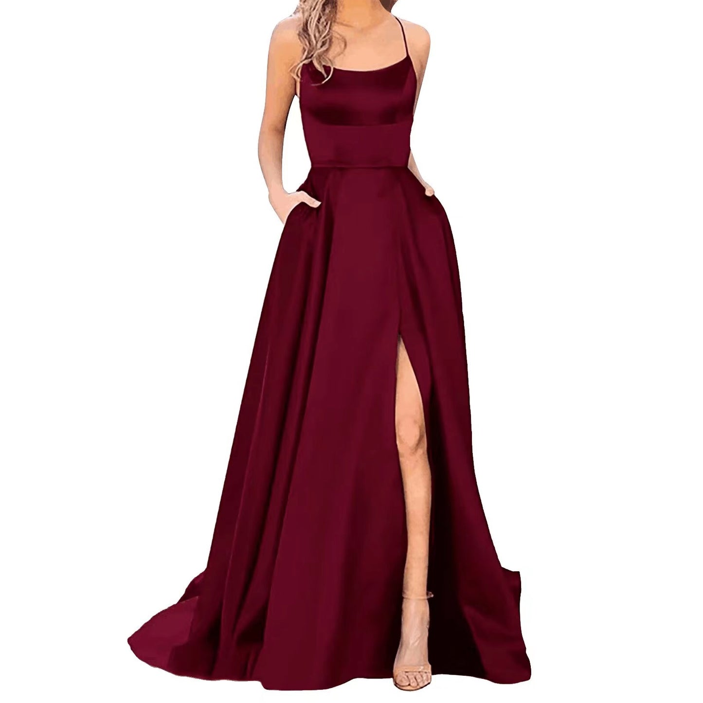Solid Color Long Slimming And Shoulder Dress