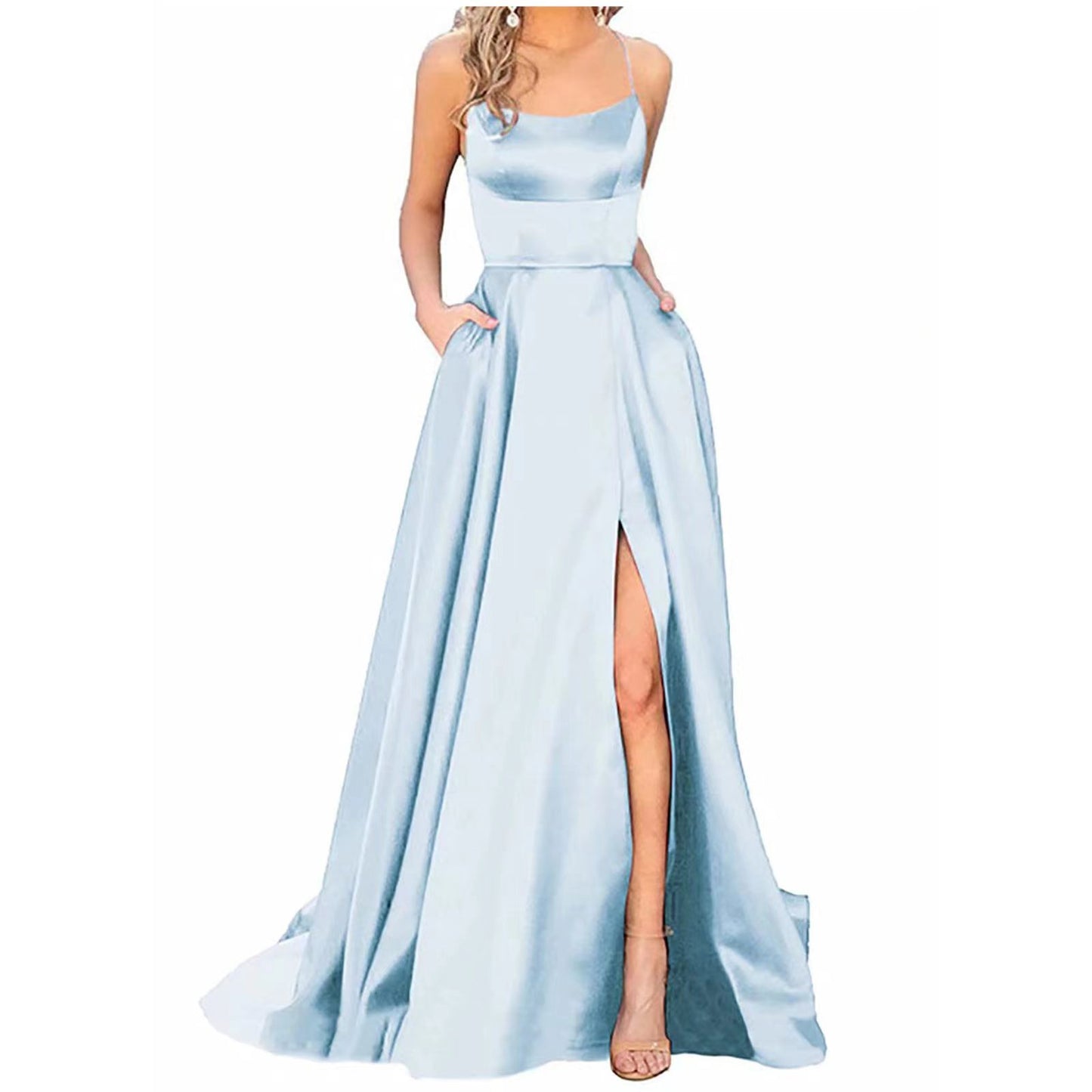Solid Color Long Slimming And Shoulder Dress