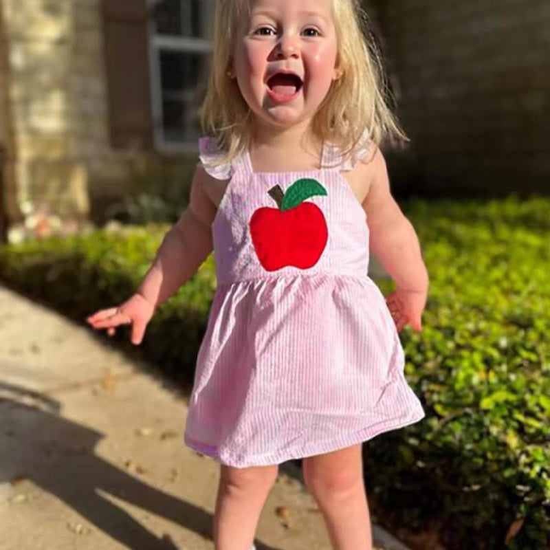 Kids Baby Girl Back To School Outfit, First Day Of School, Summer Ruffle Sleeves Applique Top & Shorts Set