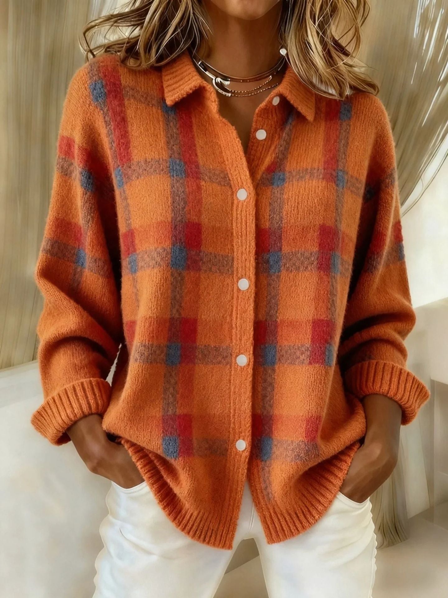 Contrast Plaid Sweater