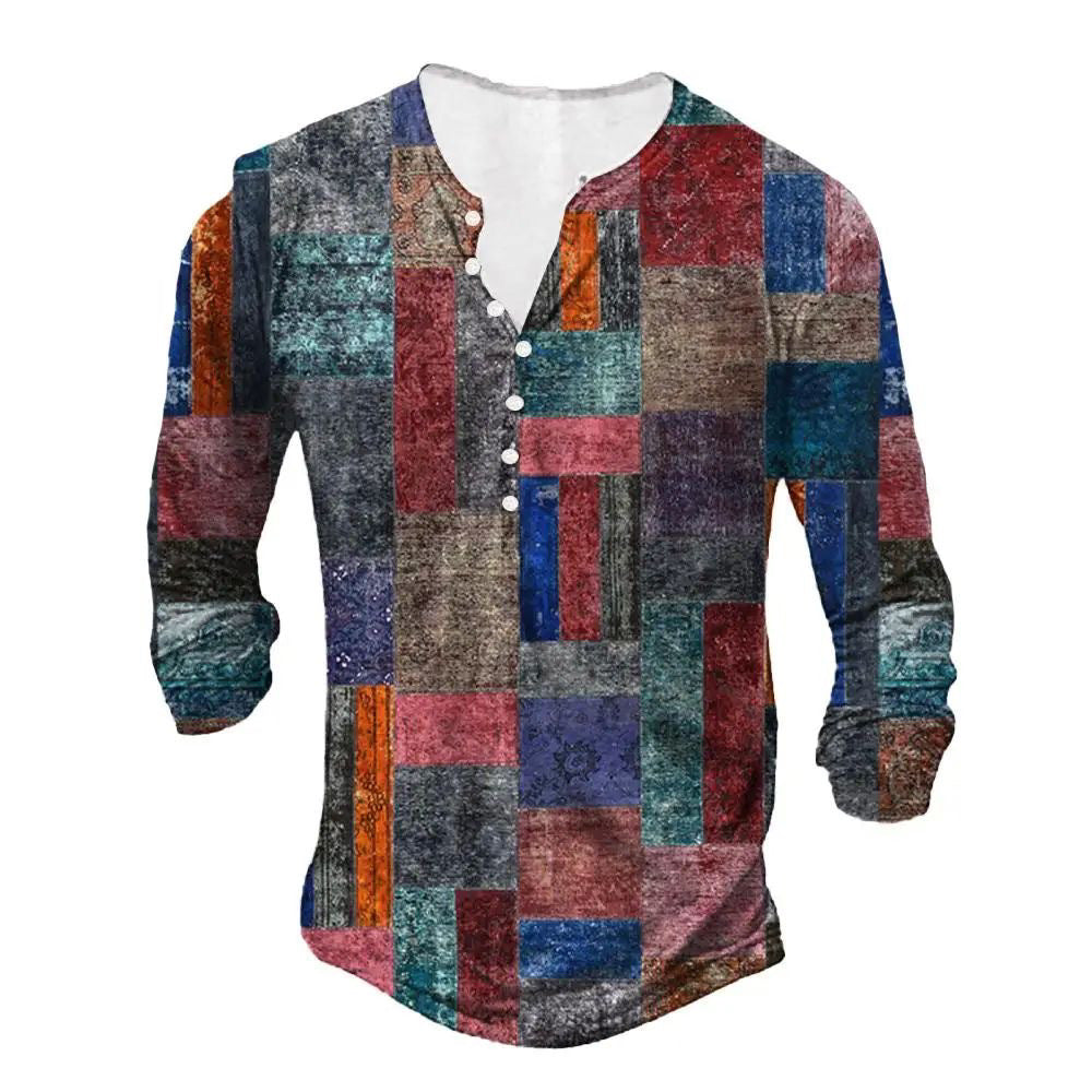 Button 3D Digital Printed Ethnic Pattern Printed Top