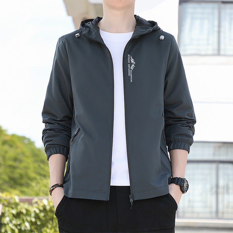 Elastic Zipper Hooded Men's Jacket