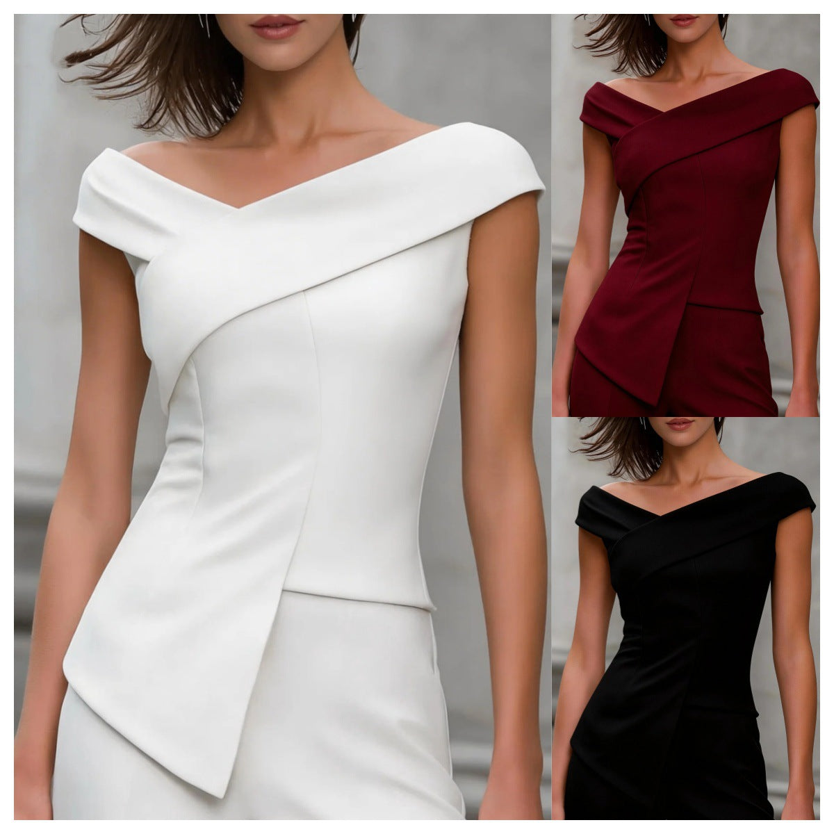 Off-Shoulder Cross V-Neck Asymmetrical Top