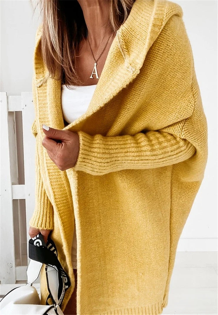 Fashion Bat Sleeve Hooded Cardigan Oversized Loose