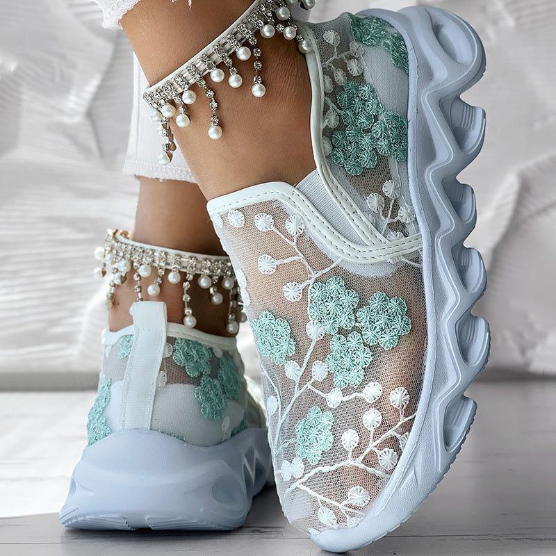 Glitter Transparent Mesh Patch Breathable Sneakers - Without Ankle Strap