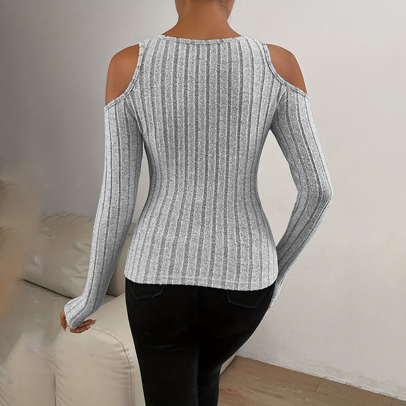 Women's Ribbed Long Sleeve Top Cut Out Front Detail Fitted Sexy Tee Casual Dressy T-Shirt Tops