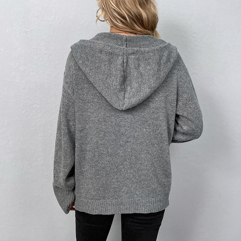 Hooded Sweater Women's Solid Color Cardigan