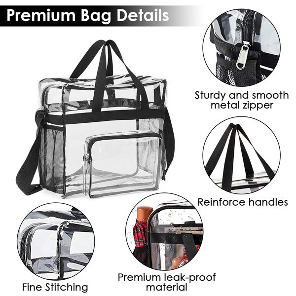 Clear Tote Bag -4-Pocket 0.4 Mm PVC Crossbody,Handbag, Adjustable Strap,  Holds 11 Lbs, Waterproof & Cold-Crack Resistant, Perfect For Concerts, Sports, School, Work