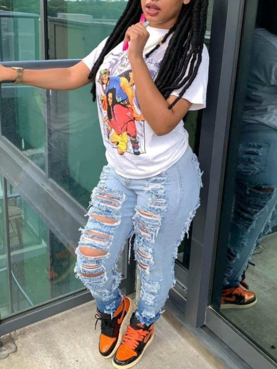 Ripped Stretch Jeans, Slim-fit Gradient Jeans, Suitable For All Kinds Of Wear, The Perfect Holiday Gift, Denim For Women