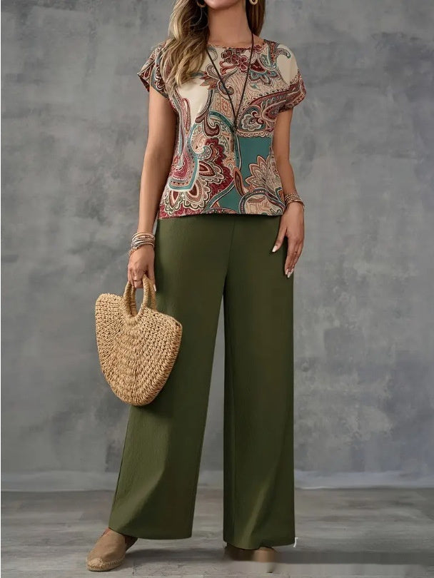 Printed Shirt With Wide-leg Trousers