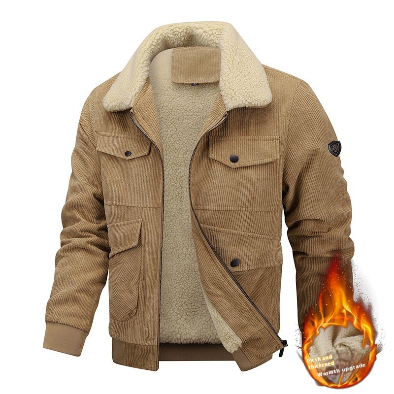Lapel Fleece Jacket With Pockets Warm Thicken Cotton Coat Men's Clothing