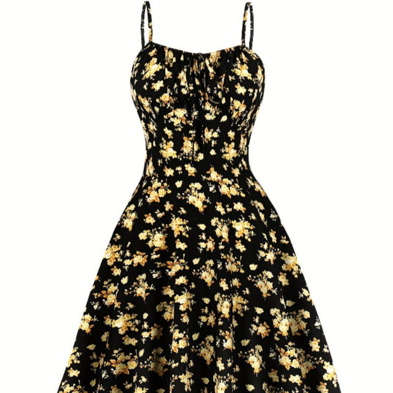 Floral Print Slip-Neckline Dress