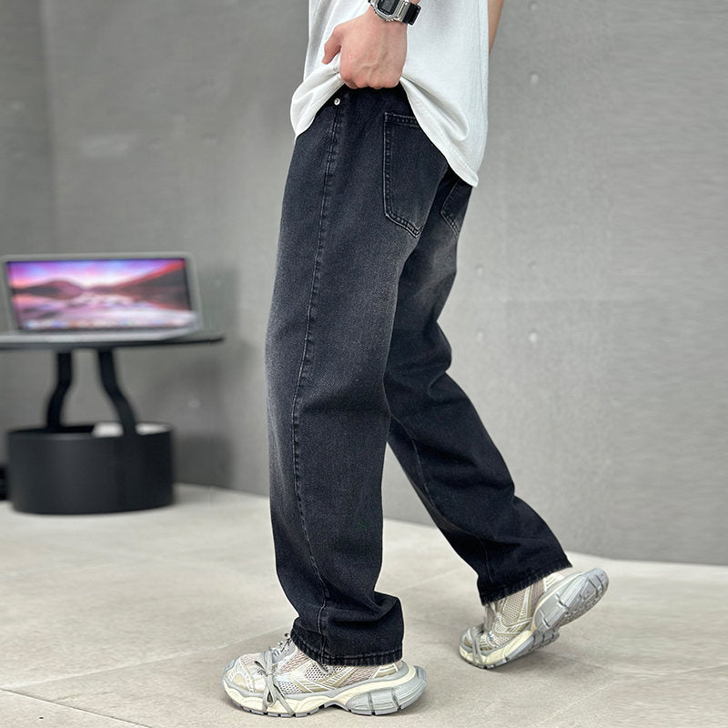 Pockets Jeans  Wide-leg Straight Trousers