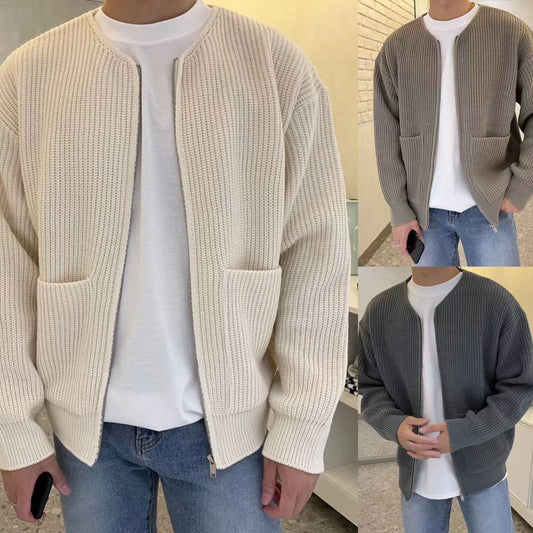 Zip Up Knitted Cardigan Lined Funnel Neck  Pockets