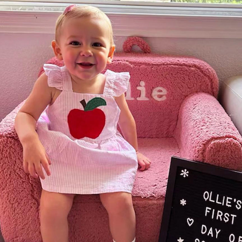 Kids Baby Girl Back To School Outfit, First Day Of School, Summer Ruffle Sleeves Applique Top & Shorts Set