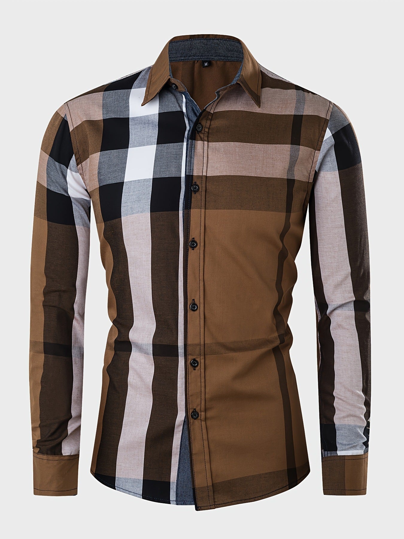 Men's Cotton Long Sleeve Color Plaid Shirt
