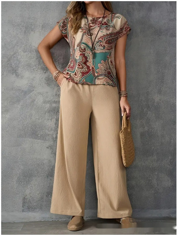 Printed Shirt With Wide-leg Trousers