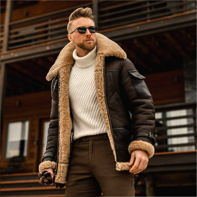 Mens Fleece  Fur Collar  Jacket