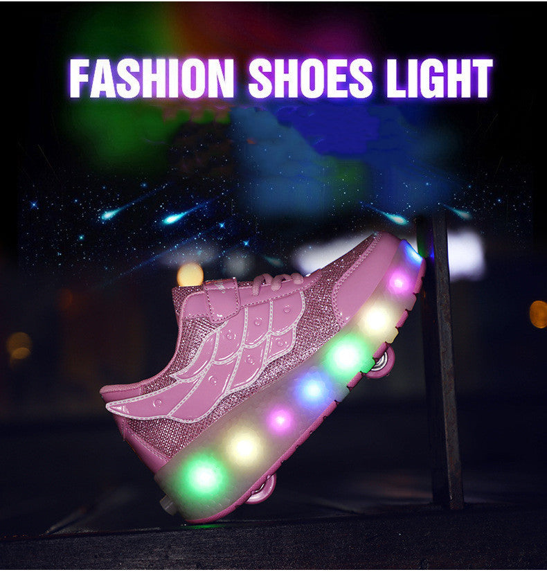 Teenage roller skates, double wheel charging lamp skates