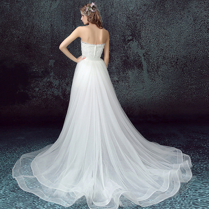 Detachable Skirt Mermaid Tulle Lace Appliques Short Wedding Dress