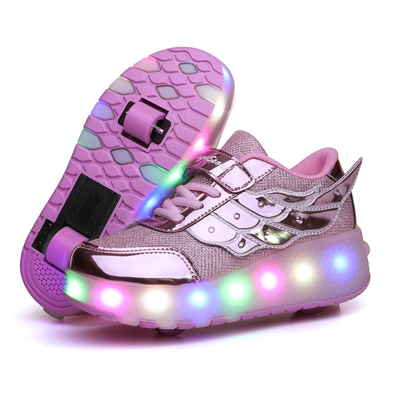 Teenage roller skates, double wheel charging lamp skates